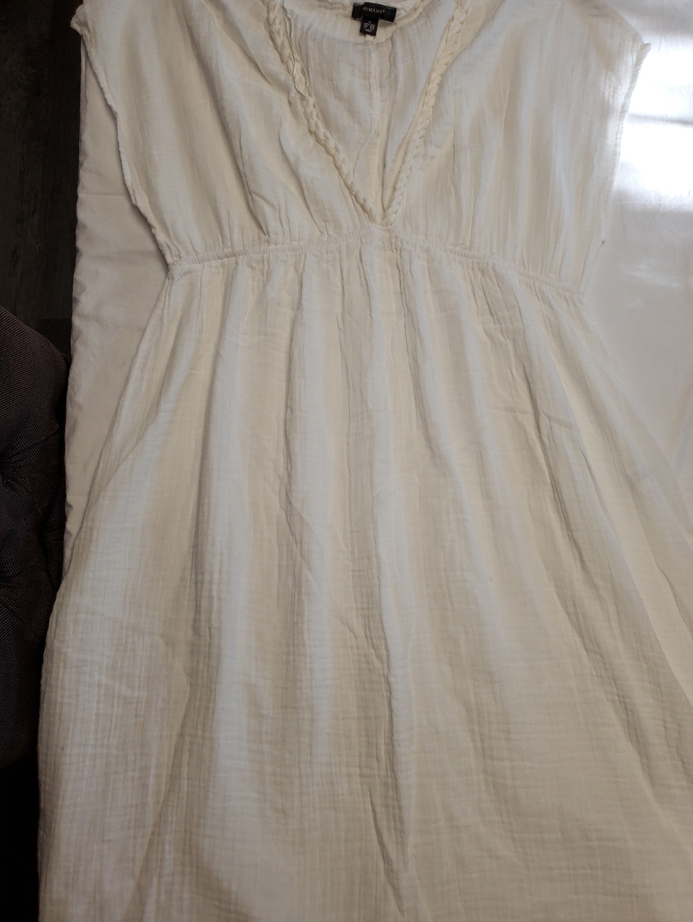 Primark White Gauze Maxi Dress XL Boho Cottagecore Beachy Resort Braided Trim